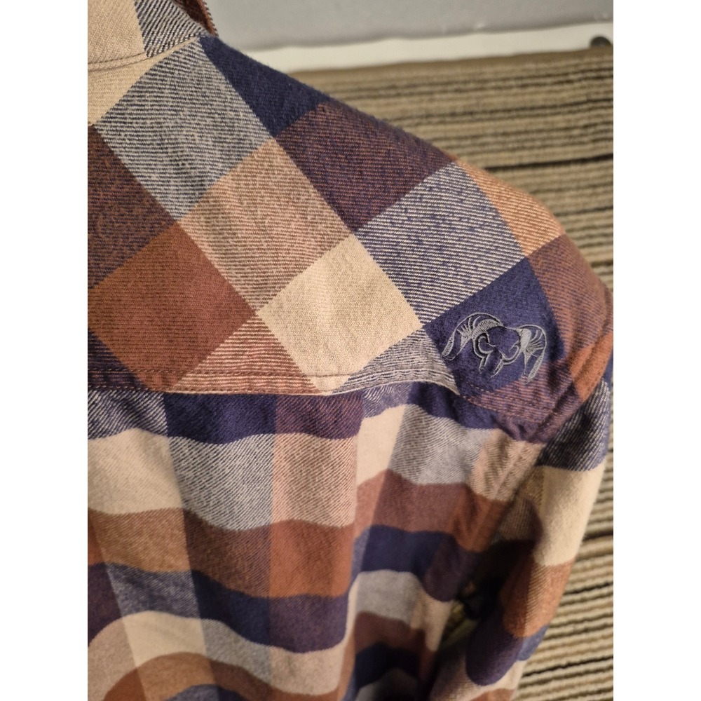 Kuiu Mens Plaid Flannel Button Down Shirt Brown Tan Blue Long Sleeve Small - Picture 14 of 14